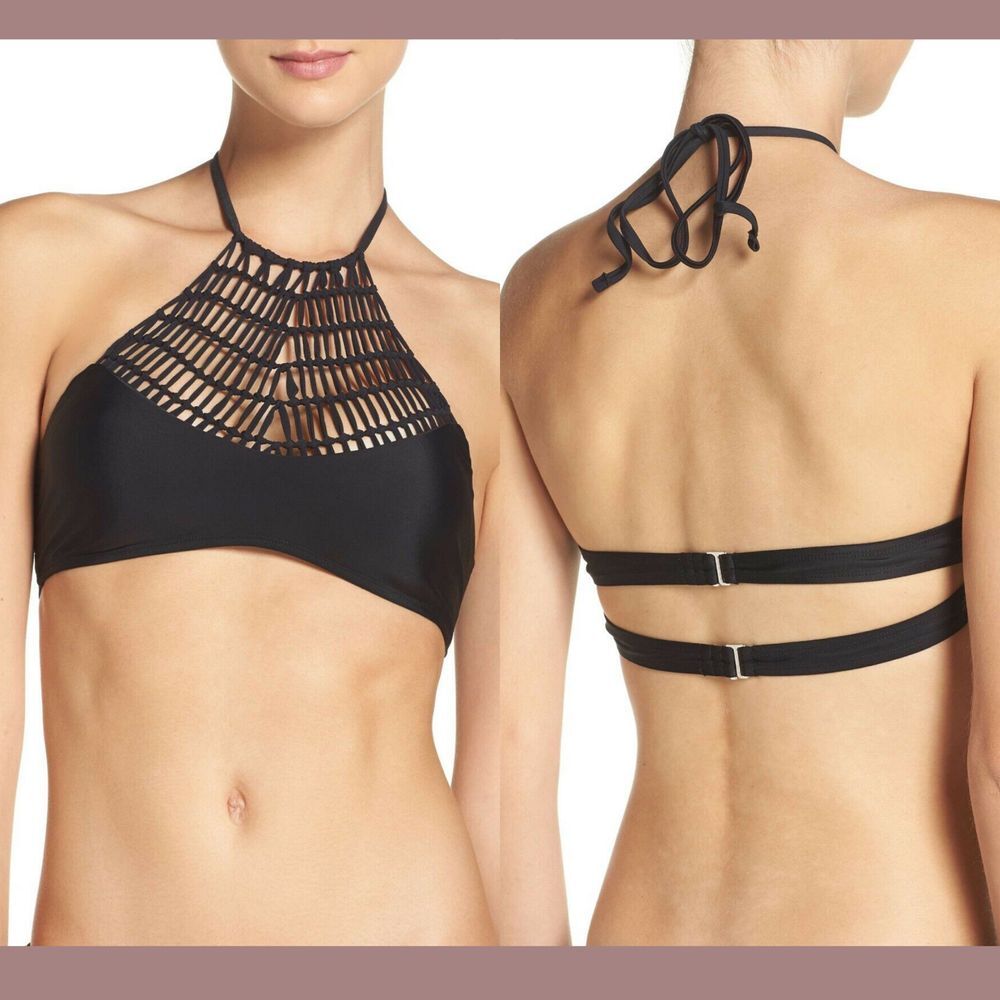 NWT! Byrds of Paradise Ava Halter Bikini Top‎ Black [ SZ Small ] #1017